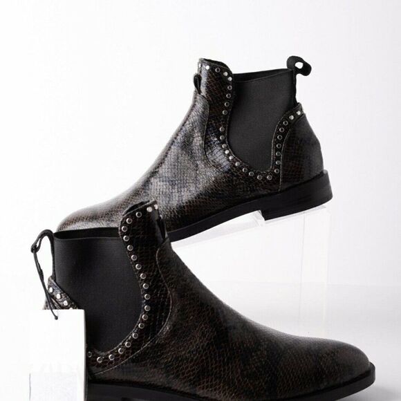 Zara Womens Flat Ankle Boots Sz 6 Eu 36 Snakeskin - Picture 2 of 9